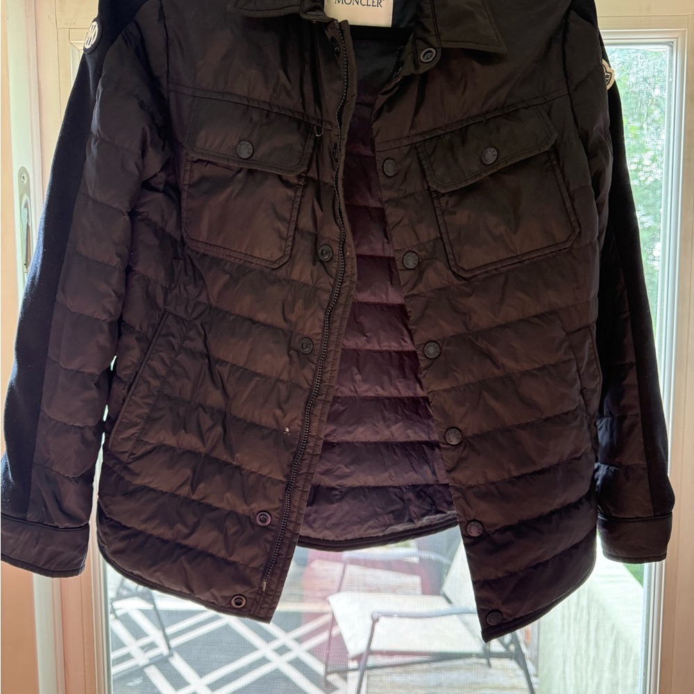 Boys Moncler navy blue Jacket with Stand-Up Collar